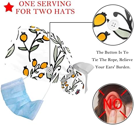 Düğme ve ter bandı ile çiçek çalışma kapağı, 2 paket Yeniden Kullanılabilir Cerrahi Cerrahi Şapkalar At Kuyruğu Tutucu,