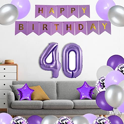 yujıaonly 40th Doğum Günü Partisi Süslemeleri Mor Mutlu Doğum Günü Kağıt Afiş Mor 40 inç Numarası 40 Mutlu doğum günü