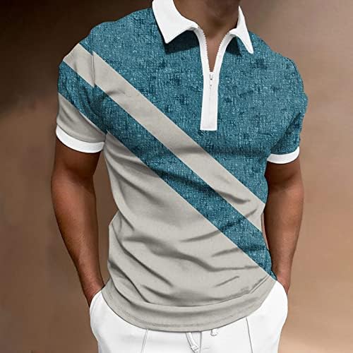HDDK Yaz polo gömlekler Mens için, 2022 Yeni erkek Fermuar Boyun Golf Üstleri Kısa Kollu Renk Bloğu Patchwork Casual