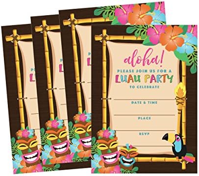 50 Tiki Hawaiian Luau Summer Swim Pool Party Invitations for Children, Çocuklar, Gençler ve Yetişkinler, Çiçek Yaz