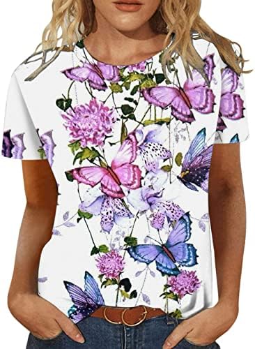 Genç Kız Gömlek Kısa Kollu Pamuklu Tekne Boyun Kelebek Çiçek Grafik Brunch Gevşek Fit Bluz Gömlek Kadınlar için CO