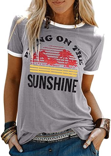 Yaz T Gömlek Kadınlar ıçin Grafik Tees Baskılı Yenilik Shirt Iyi Vibes Gökkuşağı Şanslı Shamrock Bluz Tops
