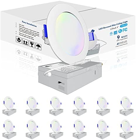 EWU 12 Paket LED gömme aydınlatma 4 inç, bağlantı kutusu ile 5CCT Canless ışıklar, Gömme aydınlatma armatürleri kısılabilir