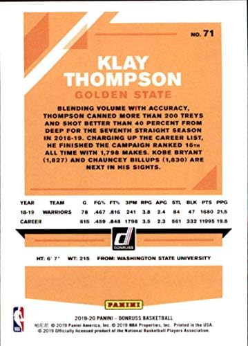 2019-20 Donruss 71 Klay Thompson Golden State Warriors Basketbol Kartı