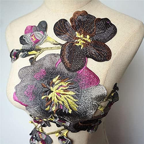 MJWDP Işlemeli Gri Çiçekler Petal Kumaş Aplikler Yaka Süslemeler Yamalar dikmek düğün elbisesi DIY Dekorasyon