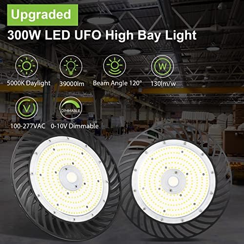 hykolity 300 W UFO LED yüksek raf lambası Fikstür ACE Serisi, 39, 000lm 0-10 V Dim 5000 K 5' Kablo ile ABD Plug, [1000