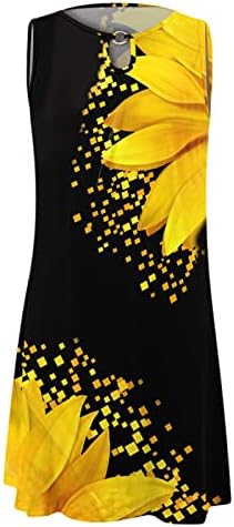 JMETRIE Kadınlar Yaz Casual Kolsuz Çiçek Baskı Elbise Hollow Out V Yaka Sundress Gevşek Plaj Mini Elbise