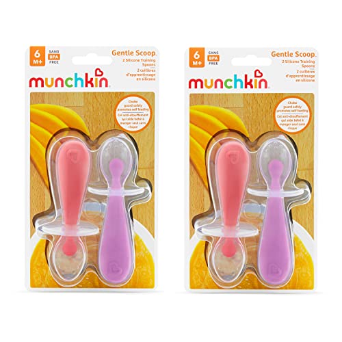 Munchkin ® Silicone Scoop ™ Bebek Led Sütten Kesme için Boğucu Korumalı Eğitici Kaşıklar, 4 Adet, Pembe / Mor