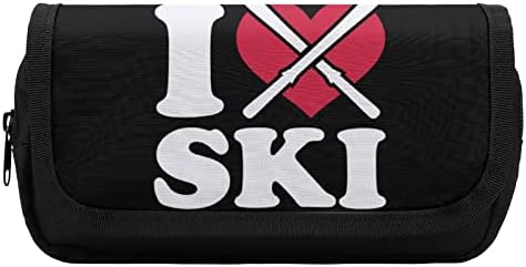 Seviyorum Kayak Kayakçı kalem çantası Çift Katmanlı Kalem Kutusu Kırtasiye Çantası Makyaj kılıf tutucu Kutusu Zip