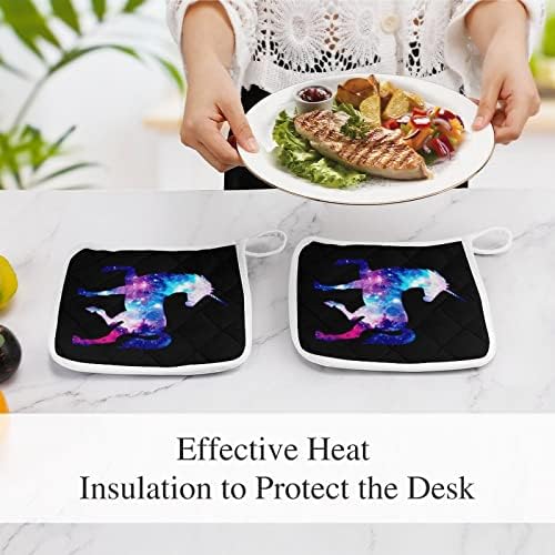 Gökkuşağı Galaxy Unicorn tencere tutucular ısıya dayanıklı Sıcak Ped Potholders pişirme mutfak için 2 Parçalı Set
