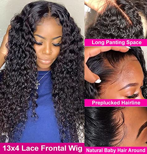 13x4 Derin Dalga Dantel Ön Peruk Siyah Kadınlar için 34 İnç Derin kıvırcık ön peruk İnsan Saçı 180 % Yoğunluk HD Şeffaf