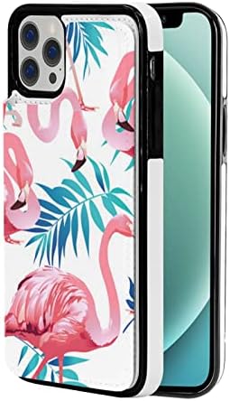 EMPYRİ Flamingo Kuş Yeşil Yaprak Baskılı Cüzdan Kılıf iPhone 12 Pro Kılıf, Kartlıklı Telefon Cüzdan Kılıf, iPhone