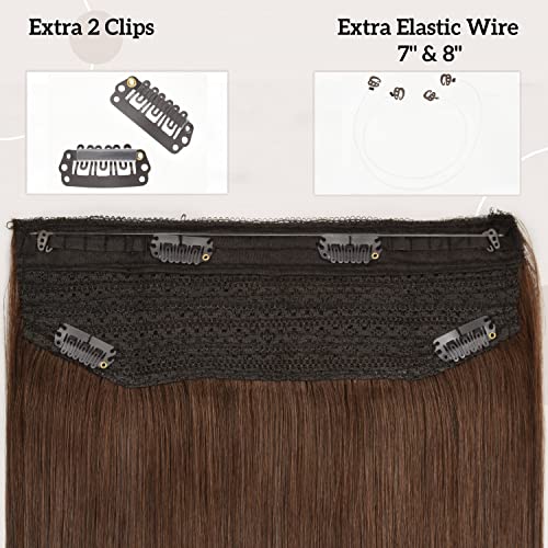Saç ekleme Tel Saç Remy insan saçı postiş Orta Kahverengi 16 İnç Postiş Düz Tel saç ekleme Şeffaf Balık Hattı ile