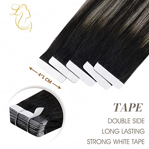 LaaVoo Bant saç ekleme İnsan Saçı Ombre Balayage Siyah Gümüş Gri Cilt Atkı 20 adet / 50g 16 Paket Gerçek Saç At Kuyruğu