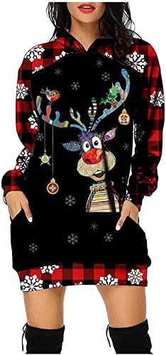 NOKMOPO Noel Elbise Bayan Moda Rahat Noel Baskı Uzun Kollu Kazak Kapşonlu Elbise Üst Slim Fit Elbise