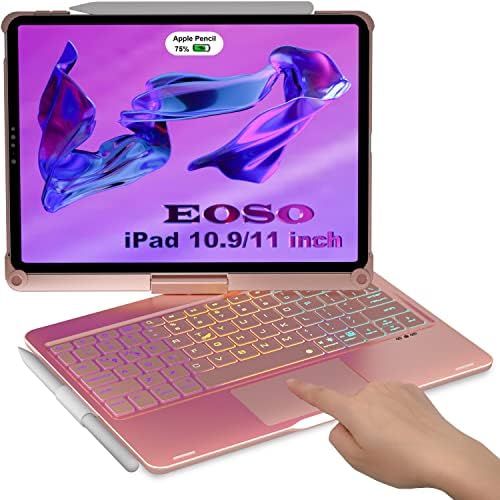 eoso iPad Hava 4th Nesil Kılıf ile Klavye-Sihirli 360 ° Dönebilen Touchpad Klavye Durumda Gökkuşağı Aydınlatmalı iPad