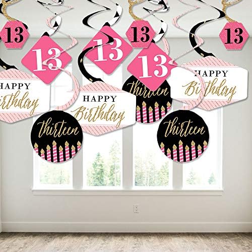 Chic 13th Doğum Günü-Pembe, Siyah ve Altın-Doğum Günü Partisi asılı dekorlar-Parti Dekorasyon Swirls-40 Set