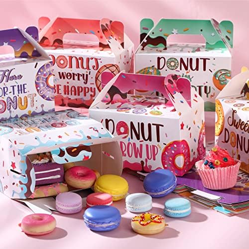 Tallew 18 Paketi Donut Parti Favor Hediye Kutuları Donut Büyümek Doğum Günü Partisi Tedavi Kutuları Donut Tema Renkli