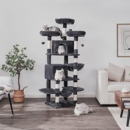 BEWISHOME Büyük Kedi Ağacı Kulesi Paketi ile Çok Seviyeli Büyük Kedi Kulesi Sisal Tırmalama Direkleri Tünemiş Kedi