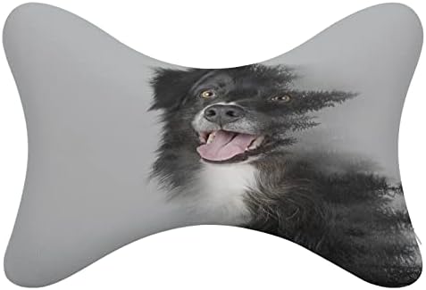 Sevimli Siyah Köpek ve Sisli Orman Araba Boyun Yastık 2 Kemik Şekilli Otomatik Kafalık Yastıklar Yastık Seyahat Araba