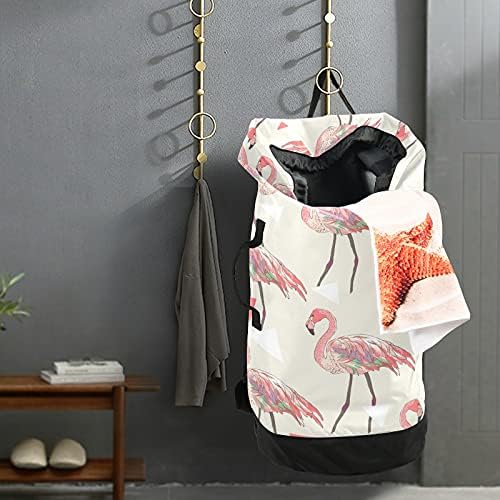 Flamingo Çamaşır Sırt Çantası Omuz Askılı Büyük ağır hizmet tipi çamaşır torbası Seyahat Kampı için su geçirmez çamaşır