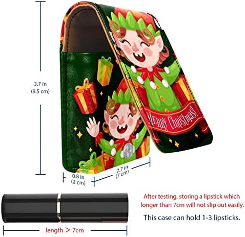 Çanta için Aynalı Ruj Kılıfı, Komik Noel Karikatür Elf Gülen Deri Kozmetik makyaj tutucusu, Taşınabilir Seyahat Kozmetik