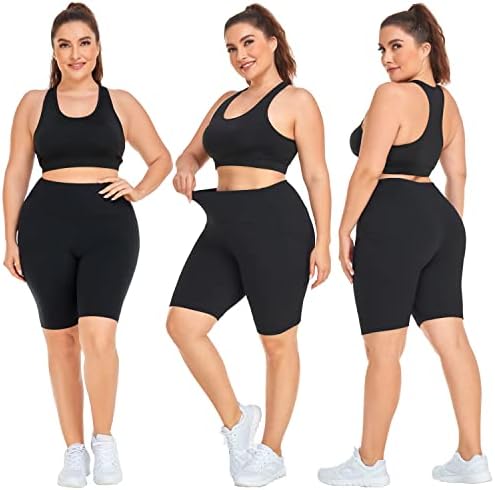 yeuG kadın Artı Boyutu Biker Şort Cepler ile-2 Paket Yüksek Bel Karın Kontrol Egzersiz Yoga Şort XL-4XL