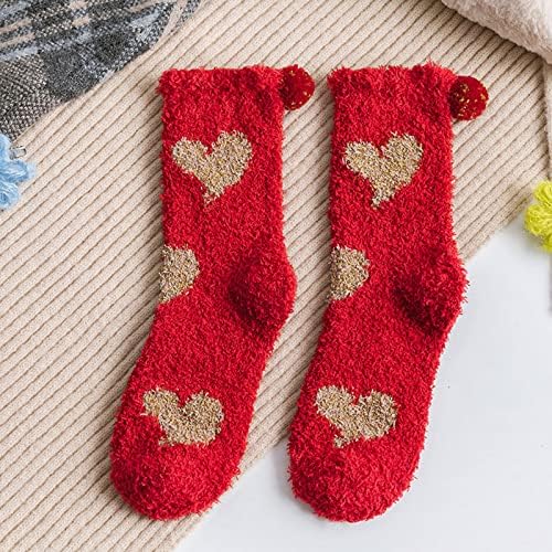 Termal Çorap Bayan Mercan Polar Çorap Kalp Şekli Baskı Çorap Renkli Hafif Atletik Bayan Pazen Çorap
