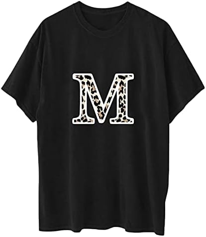 Yaz Moda Üstleri Kadınlar için 2023 Büyük Boy T-shirt Leopar Mektubu Baskı Tunik Kısa Kollu Tees Egzersiz Gevşek Bluzlar