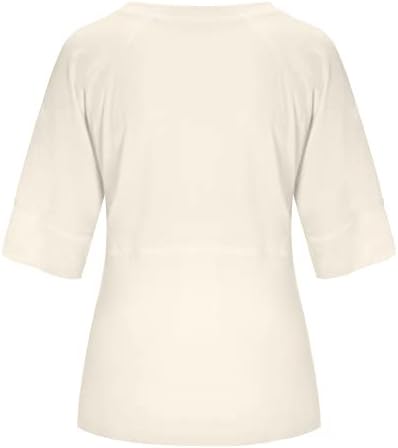 Kadın moda gömlekler Katı Rahat Yuvarlak Boyun Gömlek Yarım Kollu Üst Zarif T Shirt Bluz Uzun Kollu Üstleri