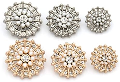 5 Adet Metal İnci Kristal Rhinestone Düğmeler Yuvarlak Şekil Vintage Düğmeler Giyim Dekorasyon için DIY (Altın, 23mm)
