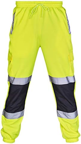WENKOMG1 erkek Hi Vis Kargo Pantolon Güvenlik kıyafetleri Yansıtıcı Pantolon İpli Yüksek Görünürlük Tulum Yol Sweatpants