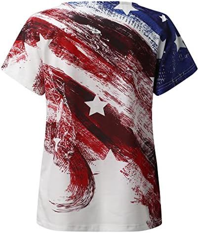 Bayan Kısa Kollu T Shirt Kadın Amerikan Yıldız Bayrağı Üstleri Gömlek V Boyun Gömlek Moda Kısa Kollu Üst Gevşek Fit