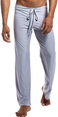K-Men erkek buz ipek uzun Yoga pantolon alçak elastik ipli uyku alt