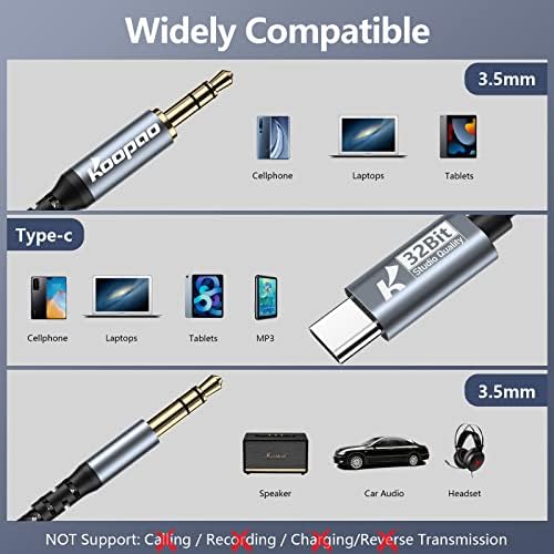 KOOPAO USB C ila 3.5 mm Ses Aux Jak Kablosu, 2'si 1 Arada C Tipi Adaptör ila 3.5 mm Kulaklık Araba Stereo Kablosu,
