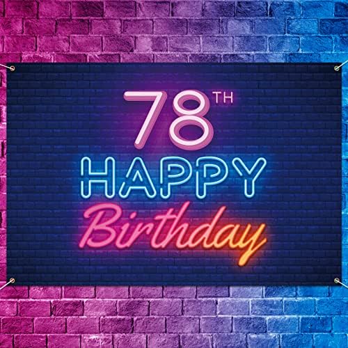Glow Neon Mutlu 78th Doğum Günü Backdrop Banner Dekor Siyah Renkli Parlayan 78 Yaşında Doğum Günü Partisi Tema Süslemeleri