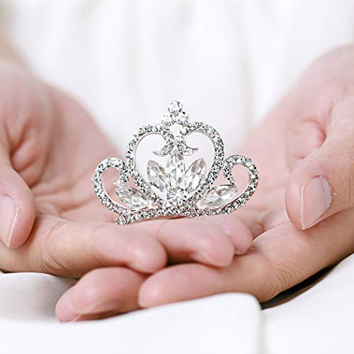 Yean Prenses Taç Tarak Mini Kristal Rhinestone Gümüş Tiara Çiçek Saç Tarak Doğum Günü Partisi ve Kızlar için (Gümüş)