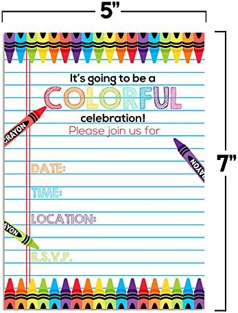 Amanda Oluşturma Renkli Gökkuşağı Boya Kalemi temalı Doğum Günü Partisi Davetiyeleri doldurun, yirmi set, zarflar