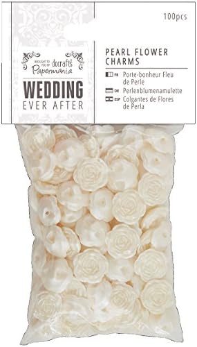 docrafts Papermania Ever After Wedding Takılar 100 / Pkg-İnci Çiçekler 15mm, Kirli Beyaz
