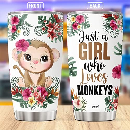 CUBİCER Maymun Kahve kapaklı kupa 20 oz Hediyeler Kadınlar İçin Çocuklar Yetişkinler Çocuklar Yalıtımlı Komik paslanmaz