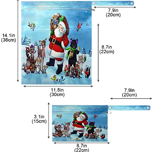 vısesunny Vintage Noel Noel Baba Geyik kuş hayvan Fermuarlı cepli 2 adet ıslak çanta Yıkanabilir kullanımlık Seyahat