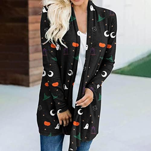 Kadın Gömlek Hırka Cadılar Bayramı Yenilik Baskı Uzun Kollu Günlük Rahat Cover up Kimono Şal Bluz Tops Ceket