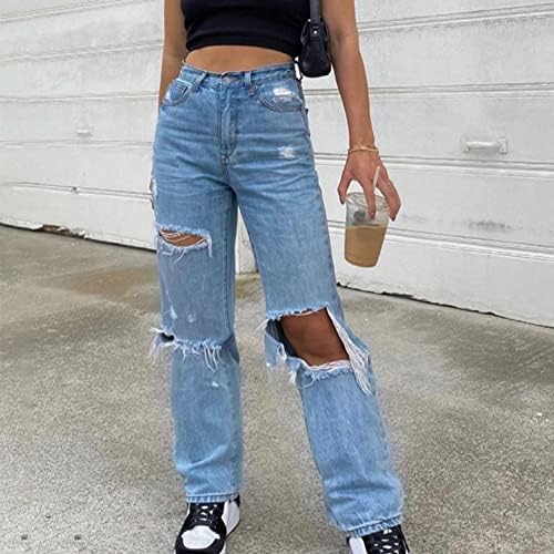 LowProfile Bayan Yüksek Belli Kot Genç Kız Y2K Düz Geniş Bacak Baggy kot pantolon Sıkıntılı Pantolon Streetwear, e8