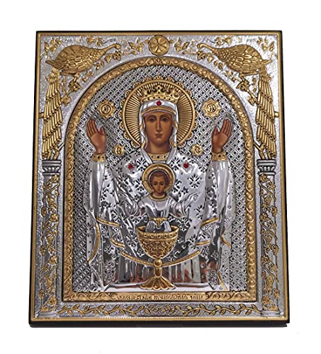 Meryem Ana Tükenmez Kadeh Gümüş Ortodoks Simgesi/Yunan / El Yapımı