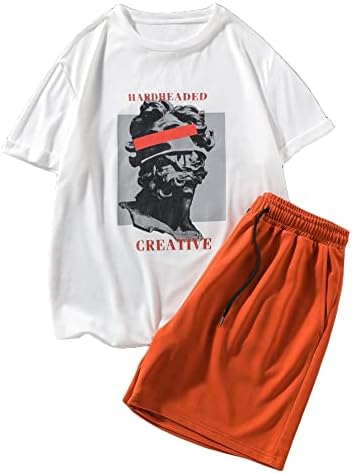 GORGLİTTER erkek Grafik Baskı T Shirt ve şort takımı Eşofman 2 Parça Kıyafetler
