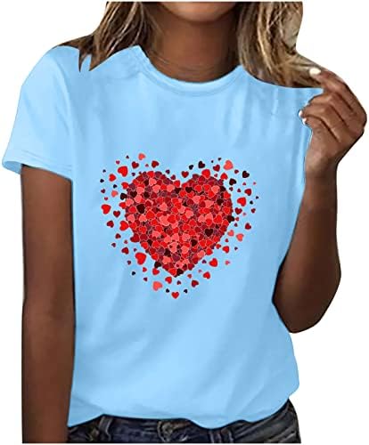 Sevgililer Günü Tişörtleri Kadınlar için Aşk Kalp Grafik Baskı Tee Gömlek Kısa Kollu Yuvarlak Boyun Gevşek Bluz Tops