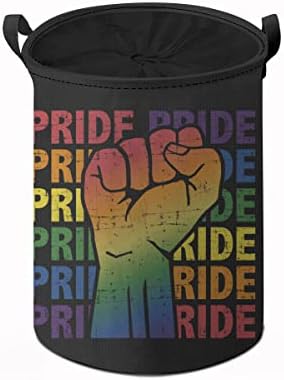 Gökkuşağı bayrağı fistDrawstring ile LGBT gurur ay desteği Su Geçirmez Katlanabilir Çamaşır Sepeti, Kirli Giysiler