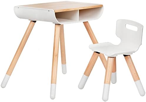 WeeSprout Toddler Desk & Chair Set, Sağlam masif ahşap Bacaklar + Masa Yüzeyi, Ayarlanabilir Yükseklik, Dahili Depolama,