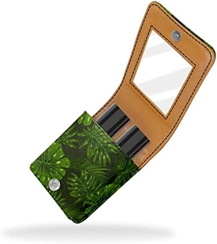 ORYUEKAN Ruj Kılıfı Ayna ile Sevimli Taşınabilir Makyaj Çantası kozmetik torbası, Tropikal Bitkiler Yeşil palmiye