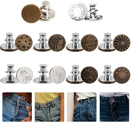 ABOOFAN 20 adet Anında Jean Düğme Pimleri Ayarlanabilir Dikiş Yok Metal DIY Zanaat Yedek Jean Düğmeleri Ayrılabilir